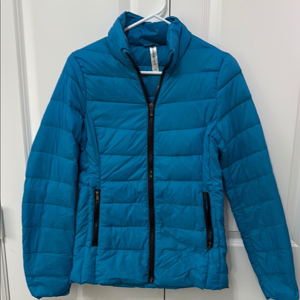 Fabletics Lightweight Turquoise/Black Puffer Joni Jacket, Size XS, EUC!!!!!
